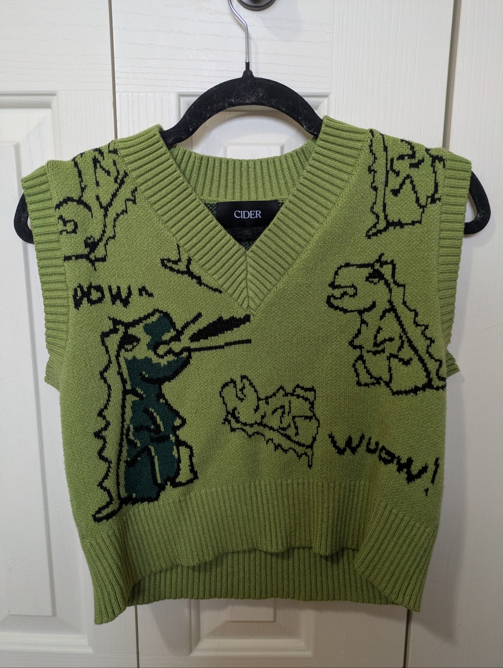 Cider Olive Green Dinosaur Intarsia Knit Vest